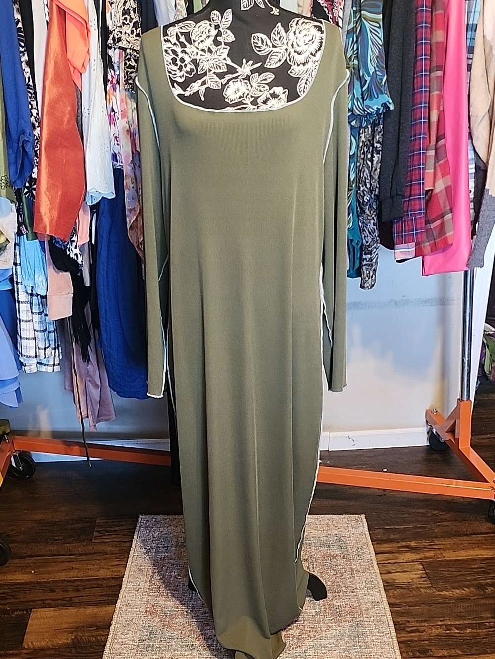 SHEIN Olive Green Long Sleeve Maxi Dress